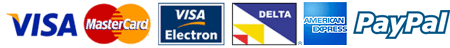 We accept Visa, MasterCard, Electron, American Express credit cards and PayPal