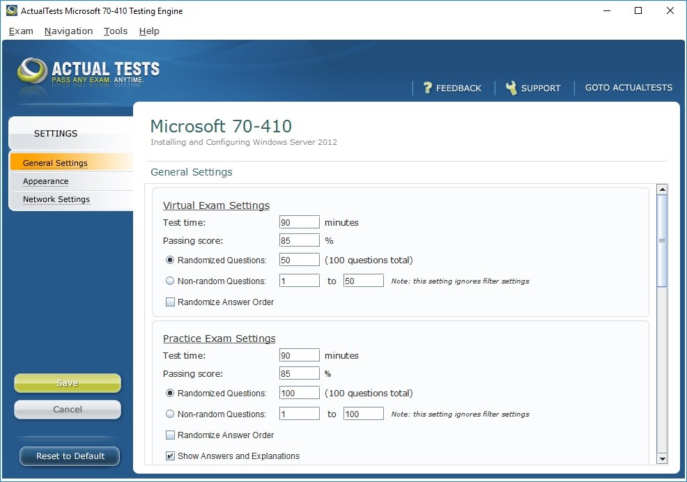 Exam Engine Settings